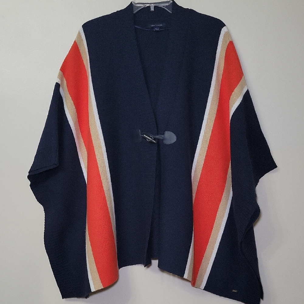 Tommy Hilfiger Sleeved Cape Woman's OS Blue/Tan/White/Orange